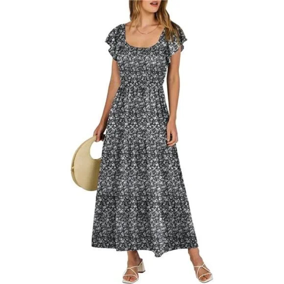 Midi Dress Max Studio Patterned Sleeveless Fit Flare Dress Ruffle Sleeve  Square Neck Maxi Dress  Maggy